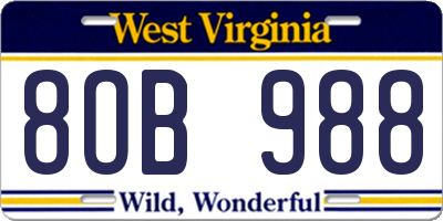 WV license plate 8OB988