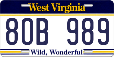 WV license plate 8OB989