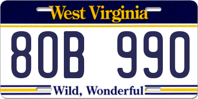 WV license plate 8OB990