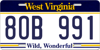 WV license plate 8OB991