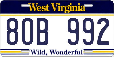 WV license plate 8OB992