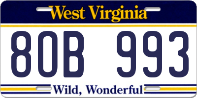 WV license plate 8OB993