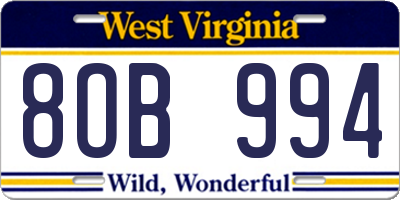 WV license plate 8OB994