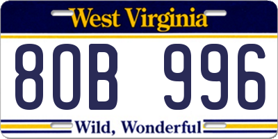 WV license plate 8OB996