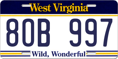 WV license plate 8OB997