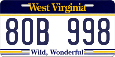 WV license plate 8OB998