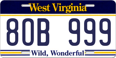 WV license plate 8OB999