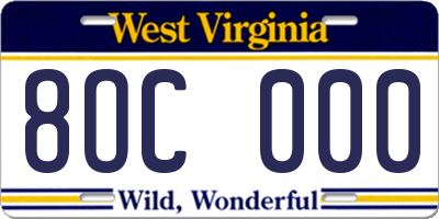 WV license plate 8OC000