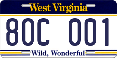 WV license plate 8OC001