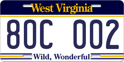 WV license plate 8OC002
