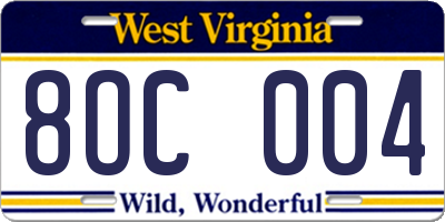 WV license plate 8OC004