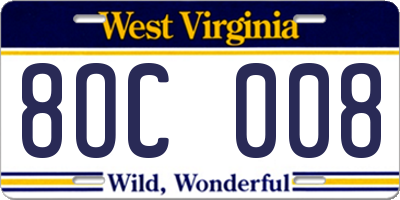 WV license plate 8OC008