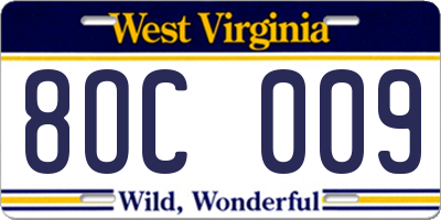 WV license plate 8OC009