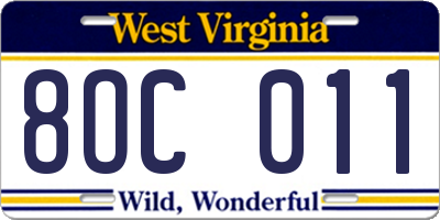 WV license plate 8OC011