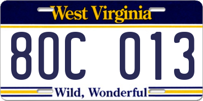 WV license plate 8OC013