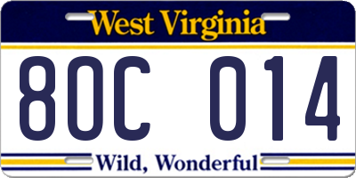 WV license plate 8OC014