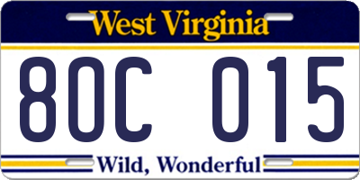 WV license plate 8OC015