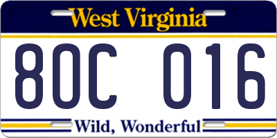 WV license plate 8OC016