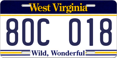 WV license plate 8OC018