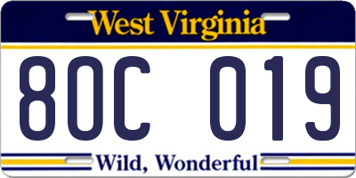 WV license plate 8OC019