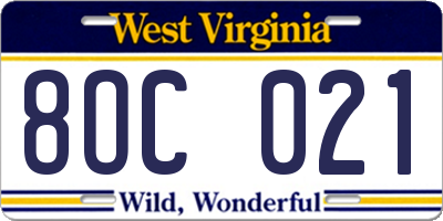 WV license plate 8OC021