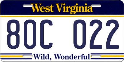 WV license plate 8OC022