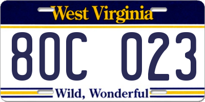 WV license plate 8OC023