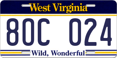 WV license plate 8OC024
