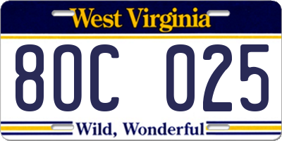 WV license plate 8OC025