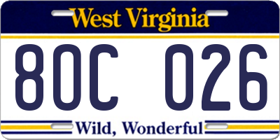 WV license plate 8OC026