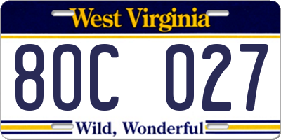 WV license plate 8OC027