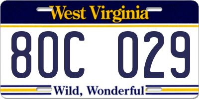 WV license plate 8OC029