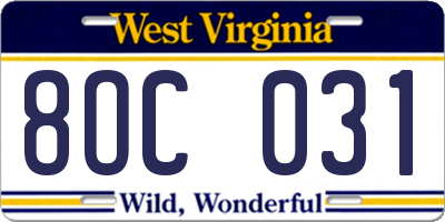 WV license plate 8OC031