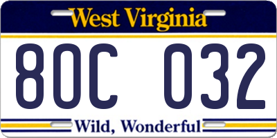 WV license plate 8OC032