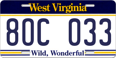 WV license plate 8OC033