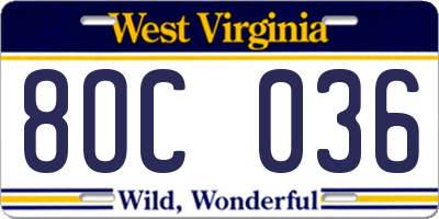WV license plate 8OC036