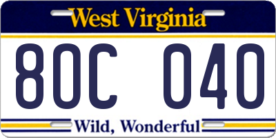 WV license plate 8OC040