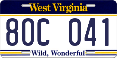 WV license plate 8OC041