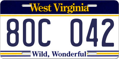 WV license plate 8OC042