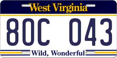 WV license plate 8OC043