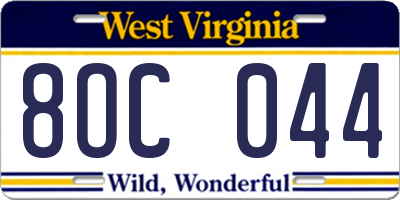 WV license plate 8OC044