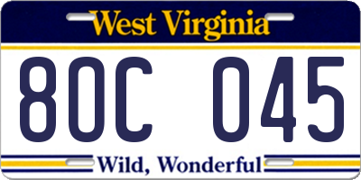 WV license plate 8OC045