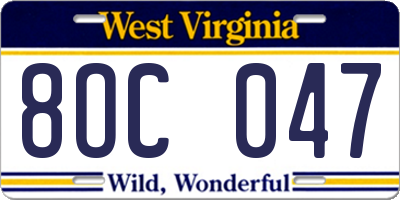 WV license plate 8OC047