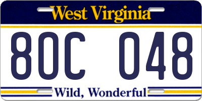 WV license plate 8OC048
