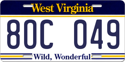WV license plate 8OC049