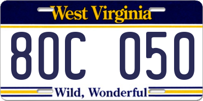 WV license plate 8OC050