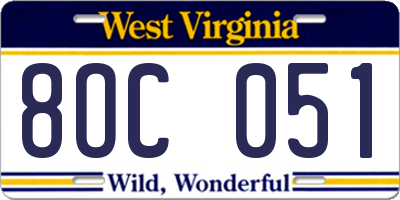 WV license plate 8OC051