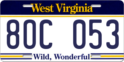 WV license plate 8OC053