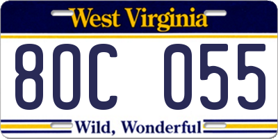WV license plate 8OC055