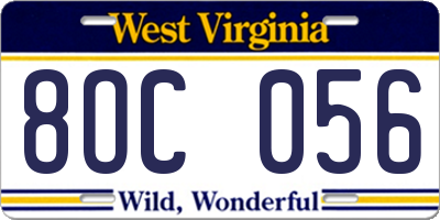 WV license plate 8OC056